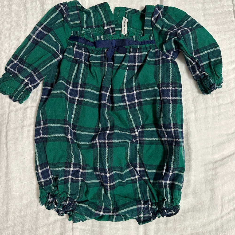 Janie and Jack baby girl green tartan onesie
